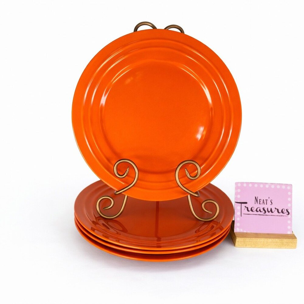 Rachael Ray DOUBLE RIDGE TANGERINE ORANGE Stoneware 11" Dinner Plate Set of 4